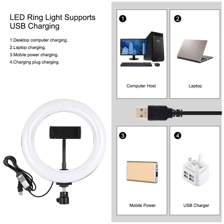 Đèn LED vòng cong PULUZ 7.9 inch 20cm RGBW + đế tròn để bàn có thể điều chỉnh độ sáng, nhiệt độ màu kép, đèn quay video tự sướng vlog kèm kẹp điện thoại, 7.9 inch + đế tròn