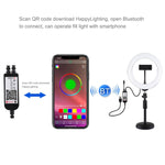 Đèn LED vòng cong PULUZ 7.9 inch 20cm RGBW + đế tròn để bàn có thể điều chỉnh độ sáng, nhiệt độ màu kép, đèn quay video tự sướng vlog kèm kẹp điện thoại, 7.9 inch + đế tròn