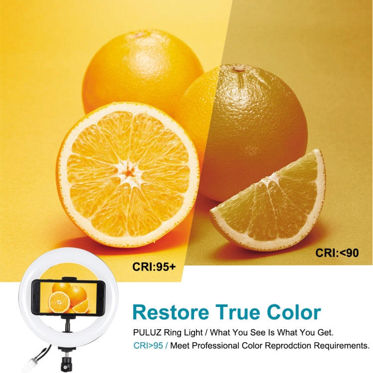 Đèn LED vòng cong PULUZ 7.9 inch 20cm RGBW + đế tròn để bàn có thể điều chỉnh độ sáng, nhiệt độ màu kép, đèn quay video tự sướng vlog kèm kẹp điện thoại, 7.9 inch + đế tròn