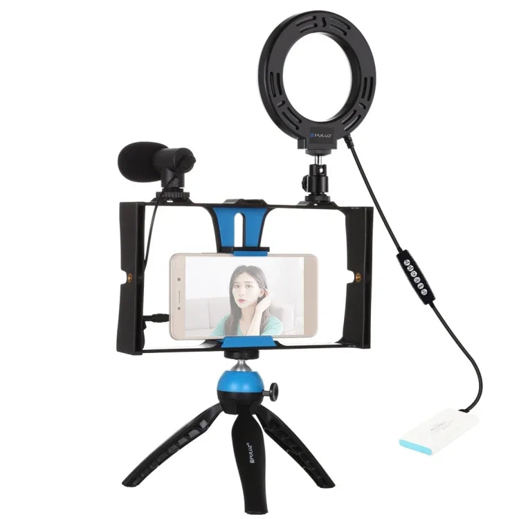 Bộ dụng cụ quay video trực tiếp Vlogging 4 trong 1 PULUZ với giá đỡ video điện thoại thông minh, đèn LED selfie vòng RGBW 4,7 inch 12cm, micro, giá đỡ chân máy bỏ túi và đầu chân máy Cold Shoe, 4 trong 1, Đèn LED vòng RGBW 4 trong 1
