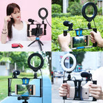 Bộ dụng cụ quay video trực tiếp Vlogging 4 trong 1 PULUZ với giá đỡ video điện thoại thông minh, đèn LED selfie vòng RGBW 4,7 inch 12cm, micro, giá đỡ chân máy bỏ túi và đầu chân máy Cold Shoe, 4 trong 1, Đèn LED vòng RGBW 4 trong 1