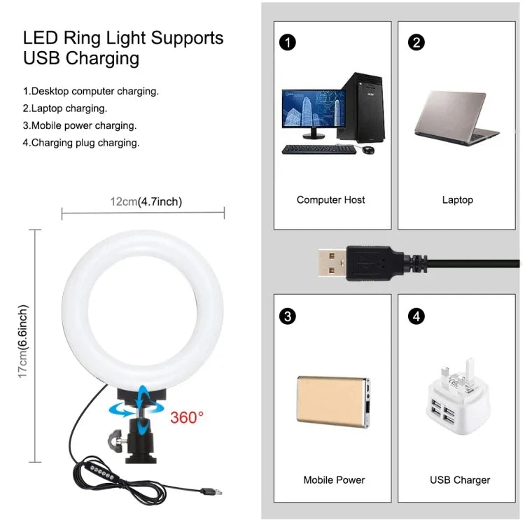 Bộ dụng cụ quay video trực tiếp Vlogging 4 trong 1 PULUZ với giá đỡ video điện thoại thông minh, đèn LED selfie vòng RGBW 4,7 inch 12cm, micro, giá đỡ chân máy bỏ túi và đầu chân máy Cold Shoe, 4 trong 1, Đèn LED vòng RGBW 4 trong 1
