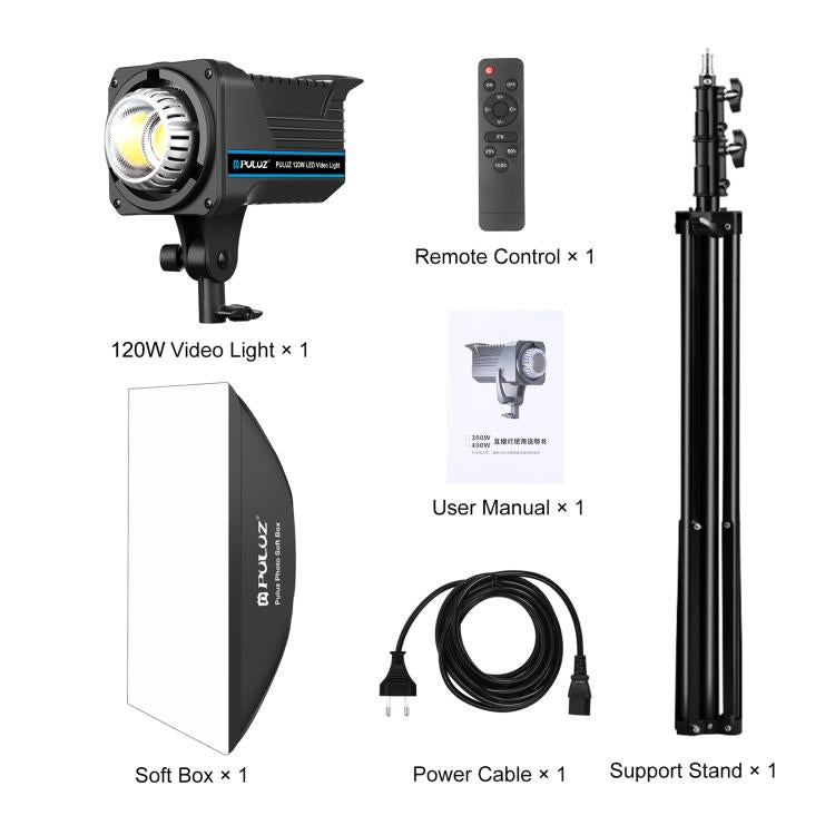 Bộ đèn flash studio chớp PULUZ 120W kèm softbox phản quang & chân đế, bộ đèn hình chữ nhật 120W 2700K-6500K cắm EU, bộ đèn hình chữ nhật 120W 2700K-6500K cắm UK, bộ đèn hình chữ nhật 120W 2700K-6500K cắm US