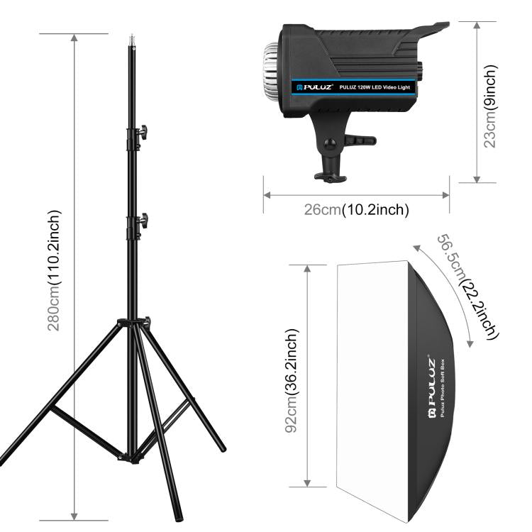Bộ đèn flash studio chớp PULUZ 120W kèm softbox phản quang & chân đế, bộ đèn hình chữ nhật 120W 2700K-6500K cắm EU, bộ đèn hình chữ nhật 120W 2700K-6500K cắm UK, bộ đèn hình chữ nhật 120W 2700K-6500K cắm US