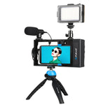 Bộ dụng cụ quay video livestream cầm tay Bluetooth 4 trong 1 PULUZ với đèn LED selfie, micro, giá đỡ chân máy + đầu chân máy cold shoe cho iPhone, Galaxy, Huawei, Xiaomi, HTC, LG, Google và các điện thoại thông minh khác, bộ rig Bluetooth 4 trong 1
