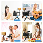 Bộ dụng cụ quay video livestream cầm tay Bluetooth 4 trong 1 PULUZ với đèn LED selfie, micro, giá đỡ chân máy + đầu chân máy cold shoe cho iPhone, Galaxy, Huawei, Xiaomi, HTC, LG, Google và các điện thoại thông minh khác, bộ rig Bluetooth 4 trong 1