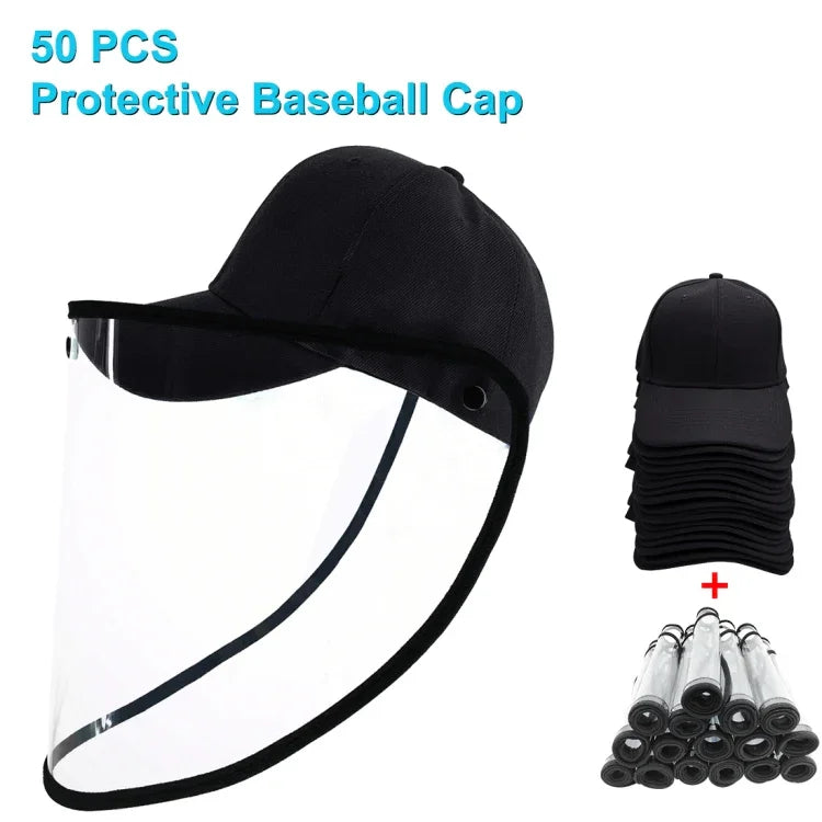 50 cái mũ bảo vệ chống nước bọt, chống khói, chống dầu, khẩu trang mũ bóng chày có thể tháo mặt nạ, khẩu trang mũ bóng chày 50 cái, 50 cái khẩu trang mũ bóng chày/màu đỏ