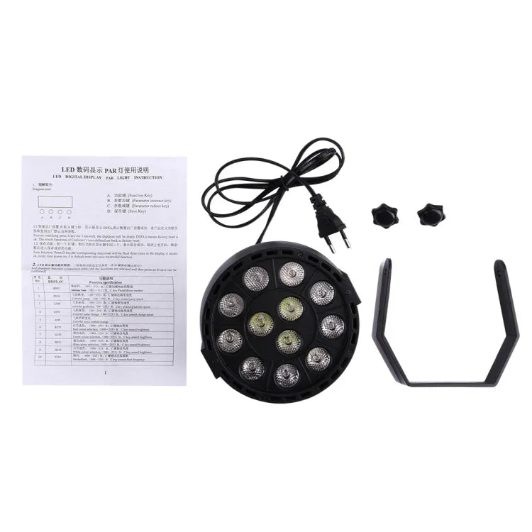 Có màn hình LED, chế độ Master / Slave / DMX512 / Tự động chạy, phích cắm EU, phích cắm EU