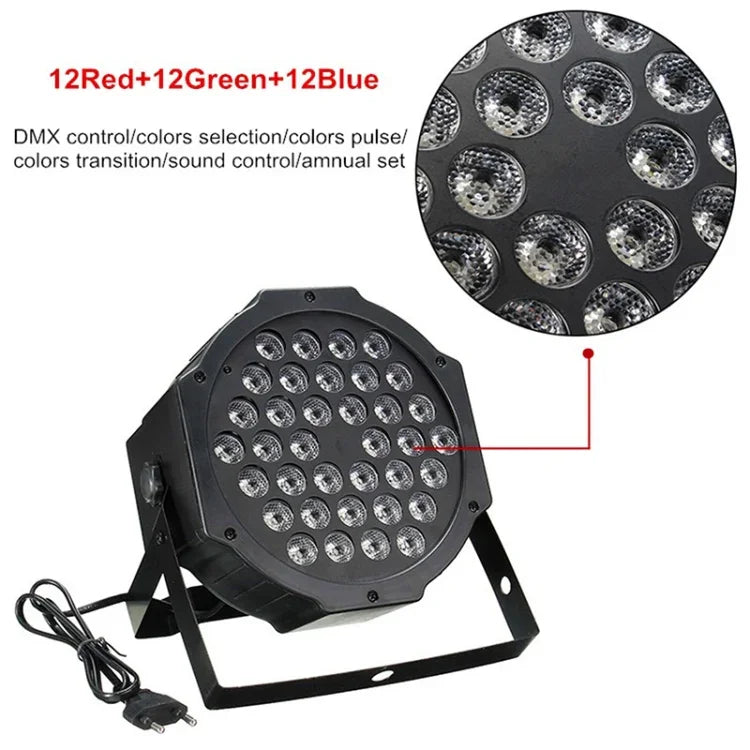 Đèn PAR LED DMX512 RGB 36W 36 bóng LED có điều khiển từ xa, chớp + điều khiển âm thanh + tự động, AC 100-240V, RGB có điều khiển từ xa