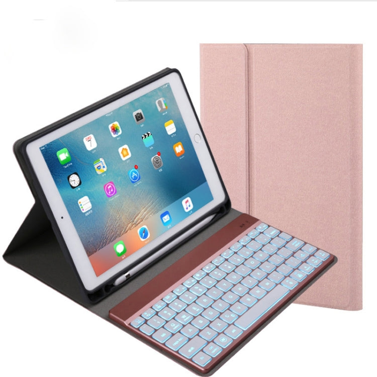 Bao da máy tính bảng gập ngang có bàn phím Bluetooth tháo rời + giá đỡ & đèn nền nhiều màu 508A cho iPad Pro 9.7 inch, iPad Air, iPad Air 2, iPad 9.7 inch (2017), iPad 9.7 inch (2018), 508A Xanh dương, 508A Vàng champagne