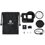 Vỏ bảo vệ PULUZ bằng hợp kim nhôm CNC với khung bảo hiểm & ống kính UV 52mm cho GoPro HERO(2018) /7 Đen /6 /5, Dành cho khung kéo HERO6 /5, Dành cho khung kéo HERO5