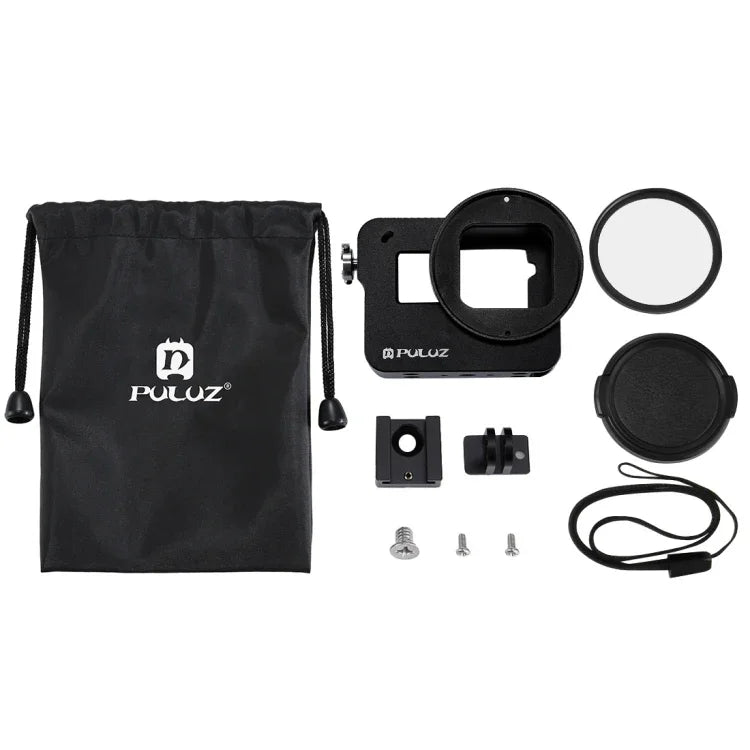 Vỏ bảo vệ PULUZ bằng hợp kim nhôm CNC với khung bảo hiểm & ống kính UV 52mm cho GoPro HERO(2018) /7 Đen /6 /5, Dành cho khung kéo HERO6 /5, Dành cho khung kéo HERO5