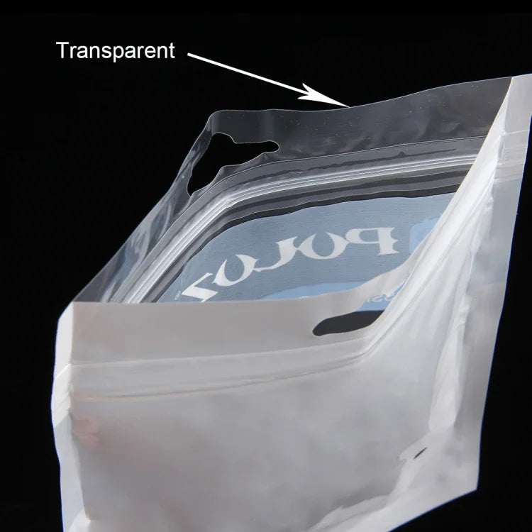 10 túi PULUZ 25.8cm x 18cm có lỗ treo, mặt trước trong suốt, màu ngọc trai trắng, túi khóa kéo đựng trang sức (Kích thước: L), Kích thước: L