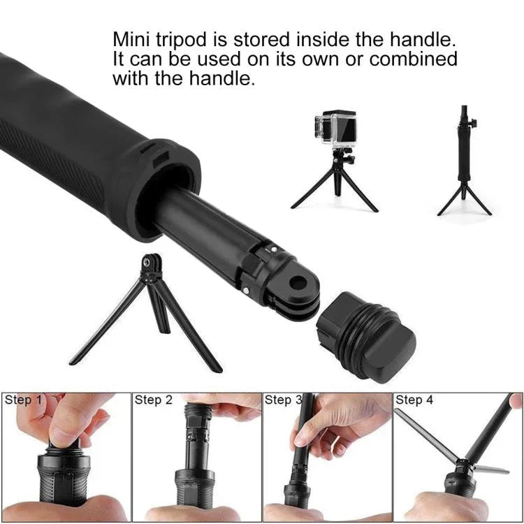 Gậy tự sướng gập ba chiều PULUZ kiêm chân máy mở rộng cho GoPro, Insta360 ONE R, DJI Osmo Action và các máy quay hành động khác, Chiều dài: 20-58cm, Chiều dài: 20-58cm