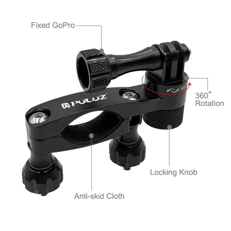 Giá đỡ tay lái xe đạp bằng nhôm xoay 360 độ PULUZ kèm ốc vít cho GoPro, Insta360, DJI và các camera hành động khác, Giá đỡ tay lái 2