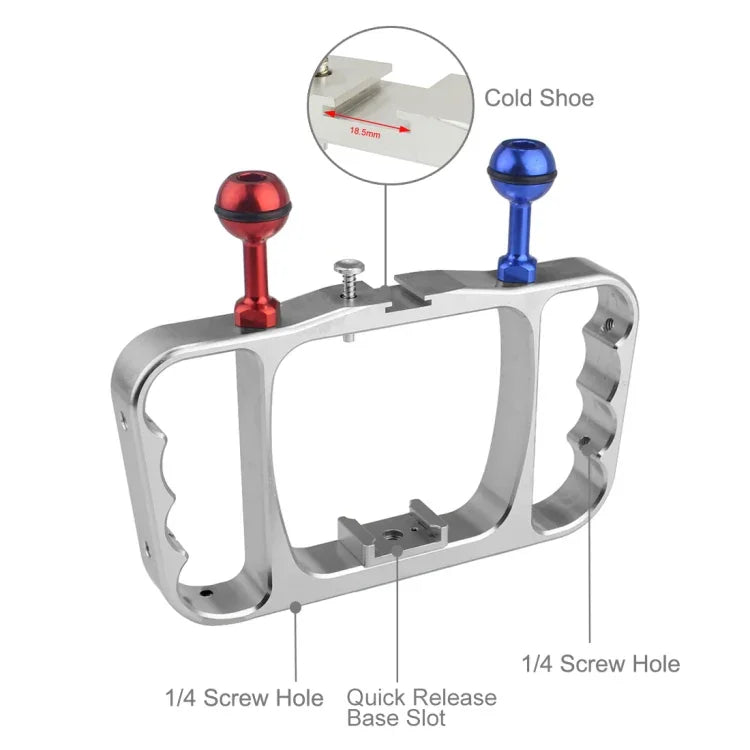 Giá đỡ tay đèn lặn CNC nhôm PULUZ kèm dây đeo cho GoPro, Insta360, DJI và các camera hành động khác, Giá đỡ tay đèn/S