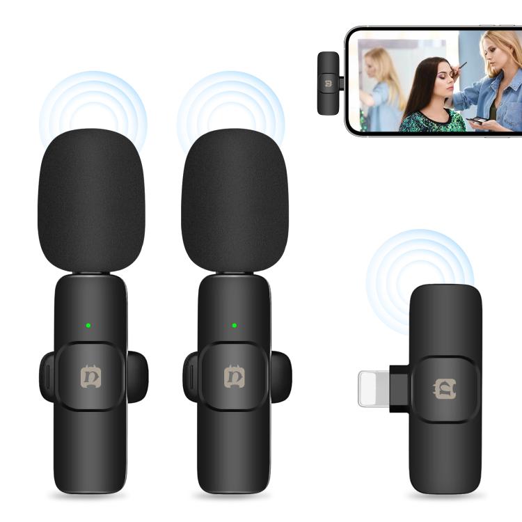 Micro không dây Lavalier giảm tiếng ồn PULUZ cho iPhone / iPad, bộ thu 8 chân và micro đôi, bộ thu 8 chân và micro đôi