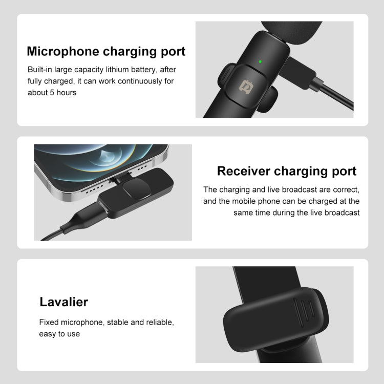 Micro không dây Lavalier giảm tiếng ồn PULUZ cho iPhone / iPad, bộ thu 8 chân và micro đôi, bộ thu 8 chân và micro đôi