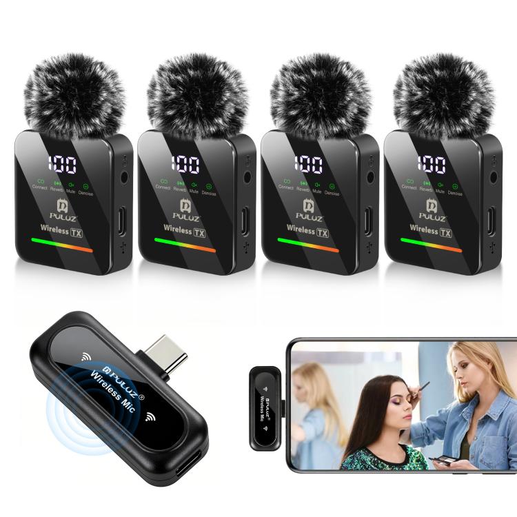 Micro không dây PULUZ 4 TX + 1 RX Lavalier, Type-C 4 TX + 1 RX