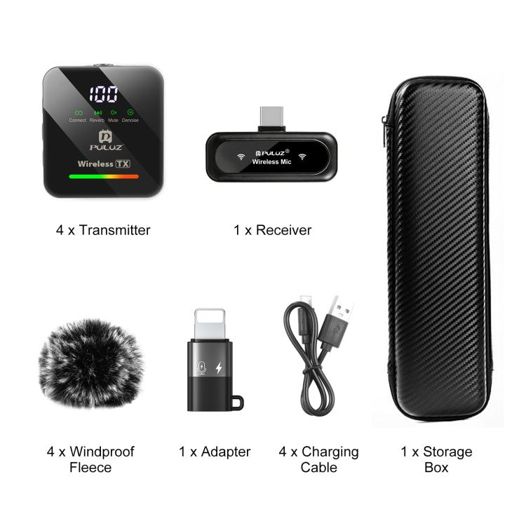 Micro không dây PULUZ 4 TX + 1 RX Lavalier, Type-C 4 TX + 1 RX