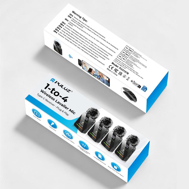 Micro không dây PULUZ 4 TX + 1 RX Lavalier, Type-C 4 TX + 1 RX