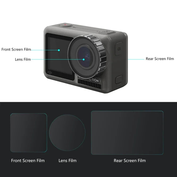 PULUZ Kính cường lực 9H 2.5D cho ống kính + Màn hình LCD trước và sau cho DJI Osmo Action, Dành cho DJI Osmo Action