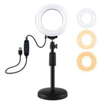 PULUZ Giá Đỡ Bàn Tròn + Đèn LED Vòng USB 4.7 inch 12cm 3 Chế Độ Dimmable Ánh Sáng Vlogging Video, Chiều Cao Điều Chỉnh: 15.5cm-25.5cm, Giá Đỡ Bàn + 4.7 inch