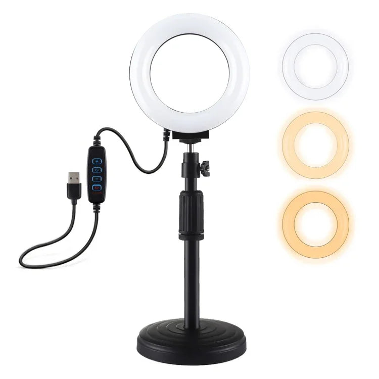 PULUZ Giá Đỡ Bàn Tròn + Đèn LED Vòng USB 4.7 inch 12cm 3 Chế Độ Dimmable Ánh Sáng Vlogging Video, Chiều Cao Điều Chỉnh: 15.5cm-25.5cm, Giá Đỡ Bàn + 4.7 inch