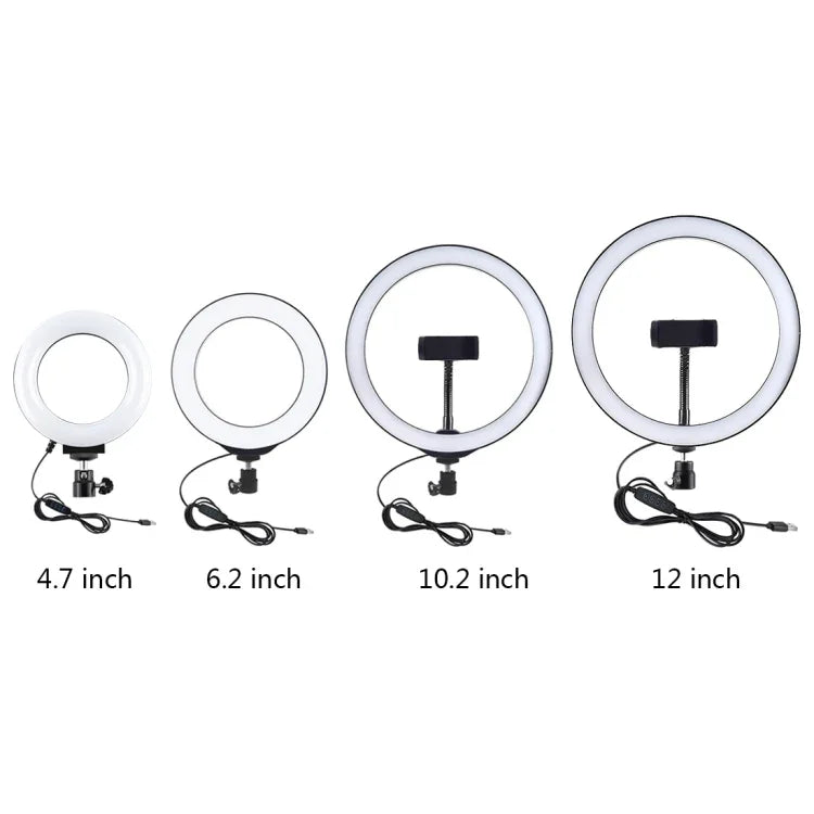 PULUZ Giá Đỡ Bàn Tròn + Đèn LED Vòng USB 4.7 inch 12cm 3 Chế Độ Dimmable Ánh Sáng Vlogging Video, Chiều Cao Điều Chỉnh: 15.5cm-25.5cm, Giá Đỡ Bàn + 4.7 inch
