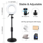 PULUZ Giá Đỡ Bàn Tròn + Đèn LED Vòng USB 4.7 inch 12cm 3 Chế Độ Dimmable Ánh Sáng Vlogging Video, Chiều Cao Điều Chỉnh: 15.5cm-25.5cm, Giá Đỡ Bàn + 4.7 inch