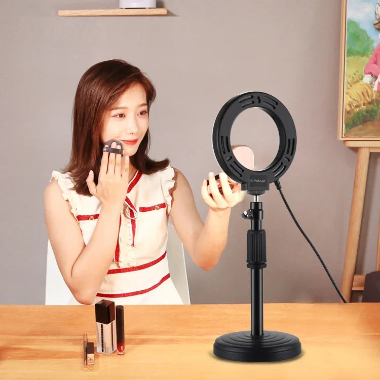 PULUZ Giá Đỡ Bàn Tròn + Đèn LED Vòng USB 4.7 inch 12cm 3 Chế Độ Dimmable Ánh Sáng Vlogging Video, Chiều Cao Điều Chỉnh: 15.5cm-25.5cm, Giá Đỡ Bàn + 4.7 inch