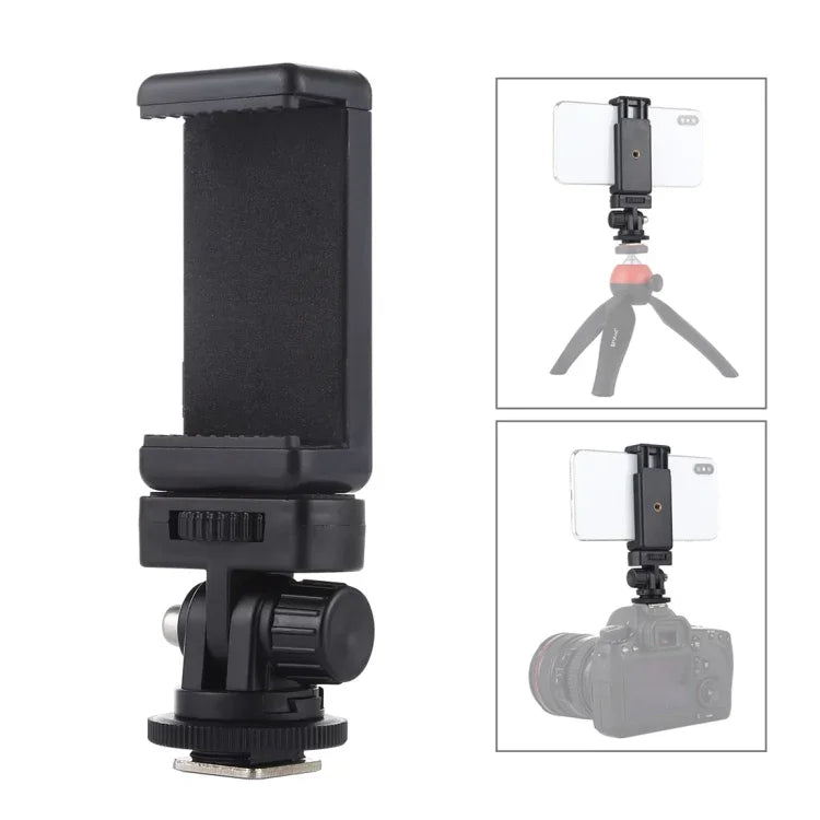 PULUZ Adapter gắn chân máy 1/4 inch ren vít Cold Shoe kèm kẹp điện thoại, Adapter kèm kẹp điện thoại