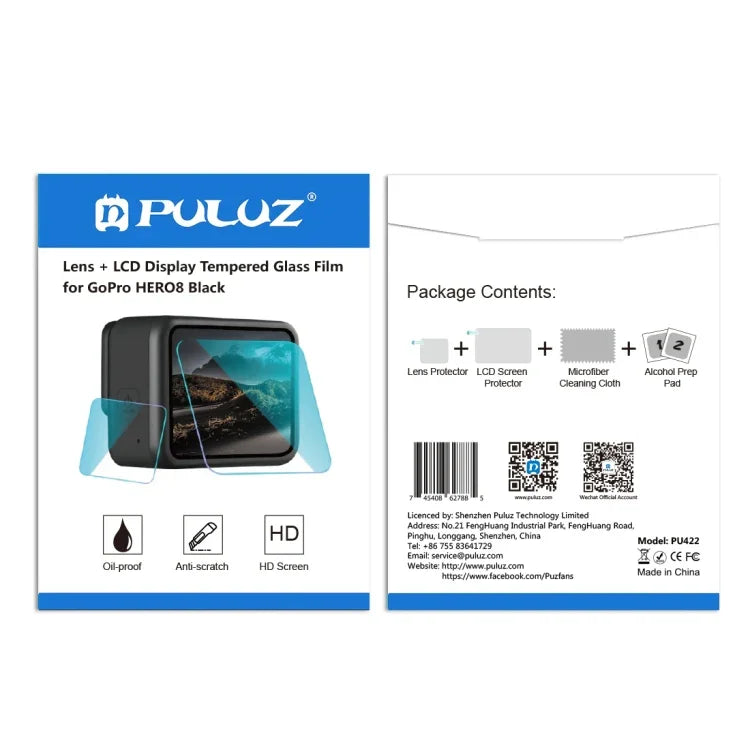 Kính cường lực 9H 2.5D bảo vệ ống kính + màn hình LCD PULUZ cho GoPro HERO8 Black, Dành cho GoPro HERO8 Black