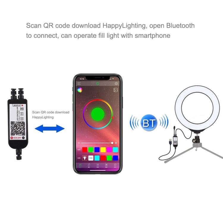 Đèn LED vòng USB RGBW 6.2 inch 16cm có thể điều chỉnh độ sáng PULUZ cho vlog, chụp ảnh, quay video kèm chân đế cold shoe, đầu bi & điều khiển từ xa, 6.2 inch RGBW / điều khiển từ xa