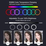Đèn LED vòng USB RGBW 6.2 inch 16cm có thể điều chỉnh độ sáng PULUZ cho vlog, chụp ảnh, quay video kèm chân đế cold shoe, đầu bi & điều khiển từ xa, 6.2 inch RGBW / điều khiển từ xa
