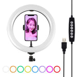 Đèn LED vòng USB 10.2 inch 26cm 10 chế độ 8 màu RGBW có thể điều chỉnh độ sáng PULUZ cho vlog, chụp ảnh, quay video kèm chân đế cold shoe, đầu bi & kẹp điện thoại, 10.2 inch RGBW