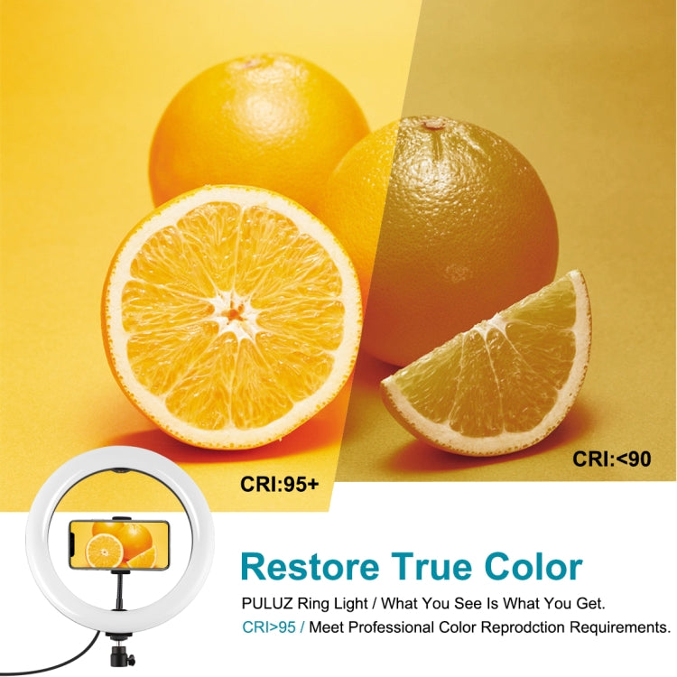 Đèn LED vòng USB 10.2 inch 26cm 10 chế độ 8 màu RGBW có thể điều chỉnh độ sáng PULUZ cho vlog, chụp ảnh, quay video kèm chân đế cold shoe, đầu bi & kẹp điện thoại, 10.2 inch RGBW