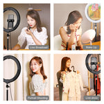 Đèn LED vòng USB 10.2 inch 26cm 10 chế độ 8 màu RGBW có thể điều chỉnh độ sáng PULUZ cho vlog, chụp ảnh, quay video kèm chân đế cold shoe, đầu bi & kẹp điện thoại, 10.2 inch RGBW