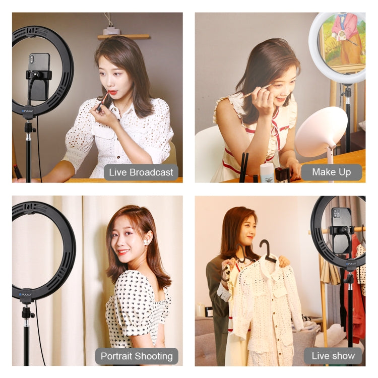 Đèn LED vòng USB 10.2 inch 26cm 10 chế độ 8 màu RGBW có thể điều chỉnh độ sáng PULUZ cho vlog, chụp ảnh, quay video kèm chân đế cold shoe, đầu bi & kẹp điện thoại, 10.2 inch RGBW