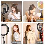 Đèn LED vòng USB 10.2 inch 26cm bề mặt cong RGBW có thể điều chỉnh độ sáng PULUZ cho vlog, chụp ảnh, quay video kèm chân đế đầu bi, điều khiển từ xa & kẹp điện thoại, 10.2 inch RGBW