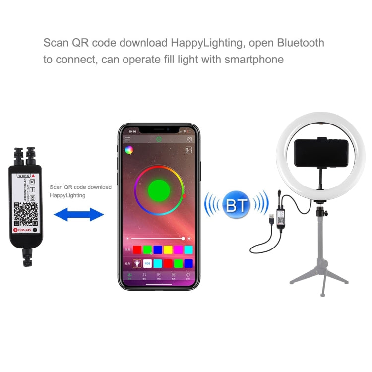 Đèn LED vòng USB 10.2 inch 26cm bề mặt cong RGBW có thể điều chỉnh độ sáng PULUZ cho vlog, chụp ảnh, quay video kèm chân đế đầu bi, điều khiển từ xa & kẹp điện thoại, 10.2 inch RGBW