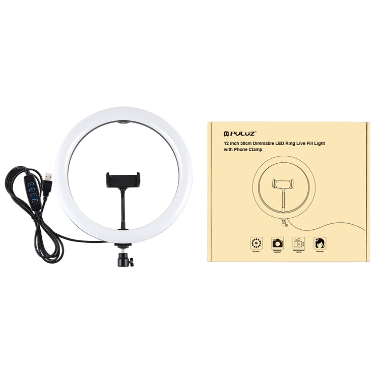 Đèn LED vòng USB 11.8 inch 30cm 3 chế độ có thể điều chỉnh độ sáng, nhiệt độ màu kép PULUZ cho vlog, selfie, chụp ảnh, quay video kèm kẹp điện thoại, 11.8 inch