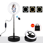 Đèn LED vòng cong PULUZ 10.2 inch 26cm USB 3 chế độ, điều chỉnh độ sáng, nhiệt độ màu kép cho vlog, selfie, chụp ảnh, quay video, có điều khiển từ xa Bluetooth, giá đỡ bàn gập và kẹp điện thoại