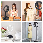 Đèn LED vòng cong PULUZ 10.2 inch 26cm USB 3 chế độ, điều chỉnh độ sáng, nhiệt độ màu kép cho vlog, selfie, chụp ảnh, quay video, có điều khiển từ xa Bluetooth, giá đỡ bàn gập và kẹp điện thoại