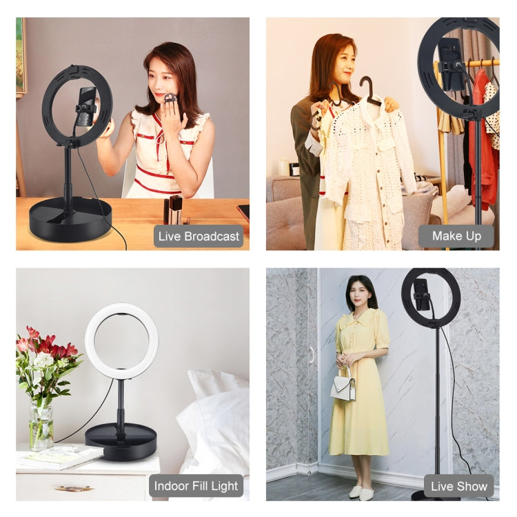 Đèn LED vòng cong PULUZ 10.2 inch 26cm USB 3 chế độ, điều chỉnh độ sáng, nhiệt độ màu kép cho vlog, selfie, chụp ảnh, quay video, có điều khiển từ xa Bluetooth, giá đỡ bàn gập và kẹp điện thoại