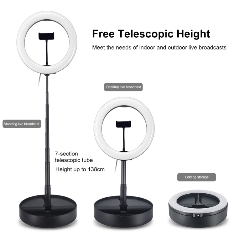 Đèn LED vòng cong PULUZ 10.2 inch 26cm USB 3 chế độ, điều chỉnh độ sáng, nhiệt độ màu kép cho vlog, selfie, chụp ảnh, quay video, có điều khiển từ xa Bluetooth, giá đỡ bàn gập và kẹp điện thoại