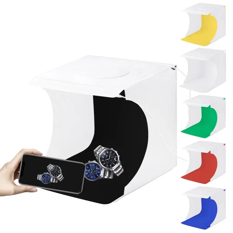 PULUZ 20cm Bao gồm 2 Tấm LED Gấp Gọn Di Động Đèn 1100LM Ánh Sáng Studio Ảnh Lều Chụp Bộ với 6 Phông Nền Màu (Đen, Trắng, Vàng, Đỏ, Xanh Lá, Xanh Dương), Kích Thước Mở Rộng: 24cm x 23cm x 23cm, 20cm(2 LED/RU), 20cm(2 LED)