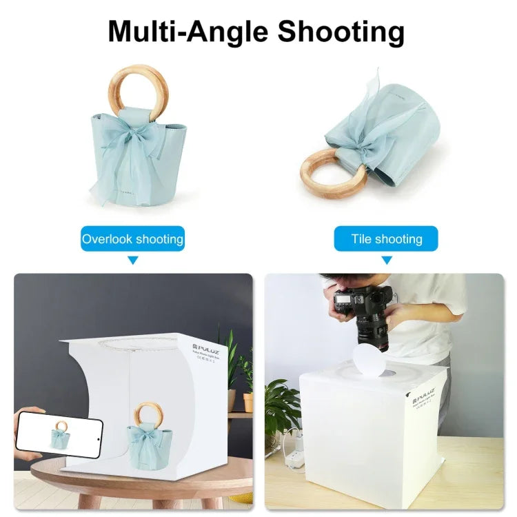Bộ đèn vòng gập di động PULUZ 30cm cho studio chụp ảnh kèm 6 phông nền màu (Đen, Trắng, Vàng, Đỏ, Xanh lá, Xanh dương), kích thước mở: 31cm x 31cm x 32cm, hộp 30cm