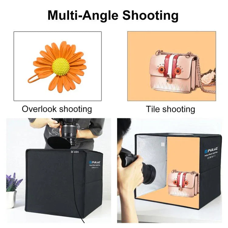 Bộ đèn vòng gập 30cm PULUZ cho Studio Ảnh với 6 màu phông nền Đen / Trắng / Cam / Đỏ / Xanh lá / Xanh dương, Hộp 30cm Màu Đen