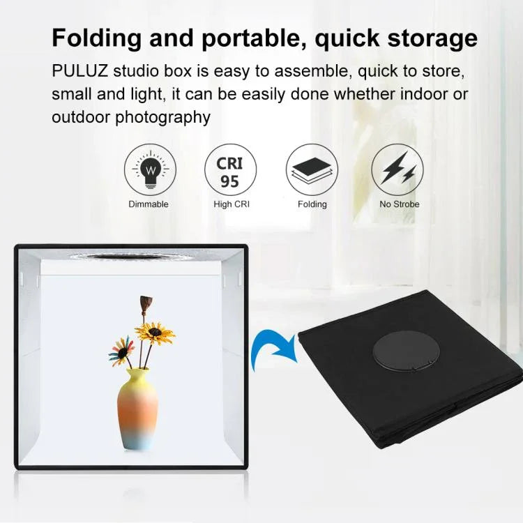 Bộ đèn vòng gập 30cm PULUZ cho Studio Ảnh với 6 màu phông nền Đen / Trắng / Cam / Đỏ / Xanh lá / Xanh dương, Hộp 30cm Màu Đen